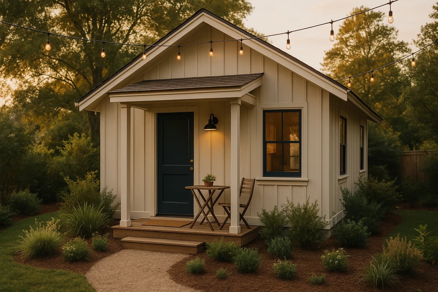 ADU cottage concept — golden hour exterior