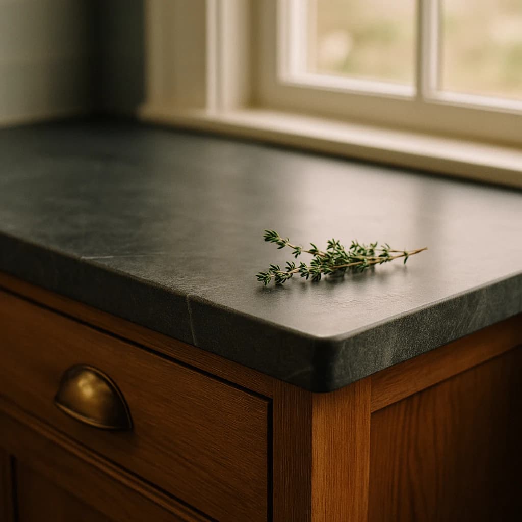Honed soapstone counter concept — detail